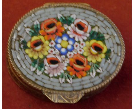 Antique Pill Patch Box - Enamel (Mosaic) lid, flower decoration on pill Patch box, very good condition