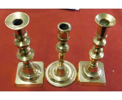 Candle Sticks - Matching pair, plus one odd candle stick, good condition