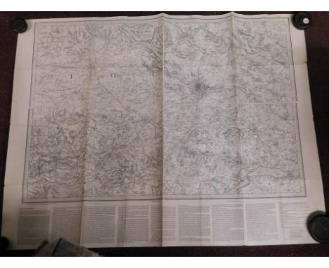 Map - ordnance Survey Map of Central Norfolk 1980, by J.B. Harvey, scale 11 inch - 1 statuary mile, measurements 95cm x 77cm,