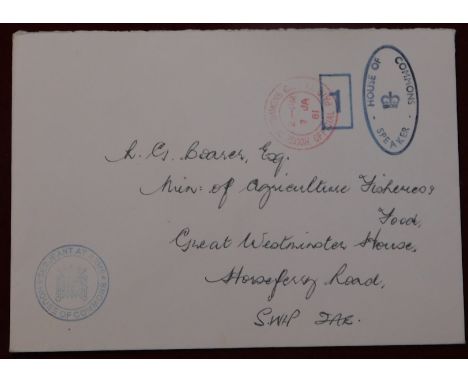 Great Britain 1981 House of Commons Serjeant at Arms crested envelope posted to Ministry of Agriculture. Stamped with [1] Spe