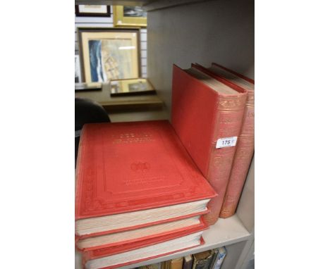 Five vintage encyclopaedia volumes.