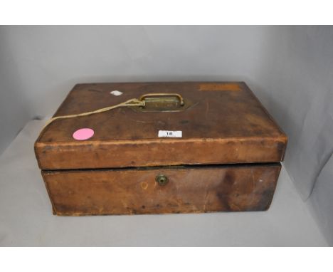 A vintage leather bound portable writing case having W.H.A Hornby castle engraved to brass plaque,internal tray and travel in