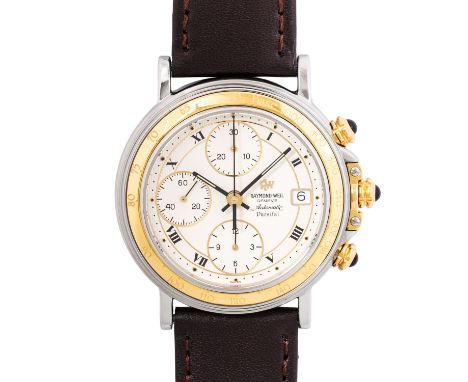 RAYMOND WEIL Parsifal Ref 7789 Herren Chronograph. Box und Papiere. Edelstahl. Automatik-Werk Kal. ETA Valjoux 7750 mit guten