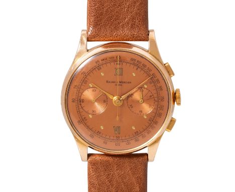 BAUME & MERCIER Vintage "Salmon" Oversize Herren Chronograph. Ca. 1950er Jahre. Roségold 18K. Handaufzug-Werk Kal. Landeron, 