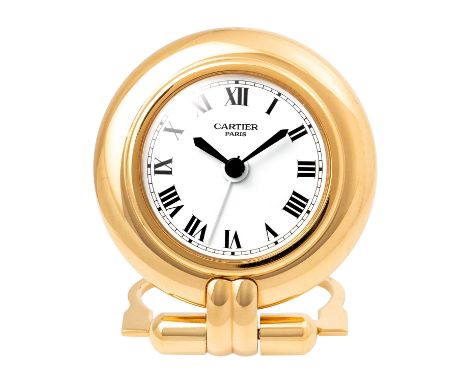 CARTIER Colisee Pendulette Reisewecker. Box und Papiere. Vergoldet. Quarzwerk in funktionsfähigem Zustand. Neue Batterie. Ala