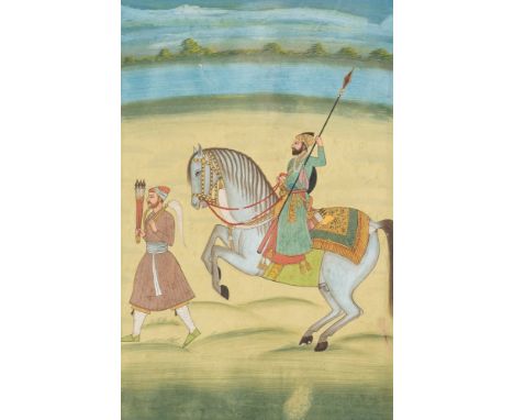 Indian Art Equestrian portrait India, possibly Deccan, late 19th - 20th century . . Cm 18,70 x 25,30. Provenance: Italian pri