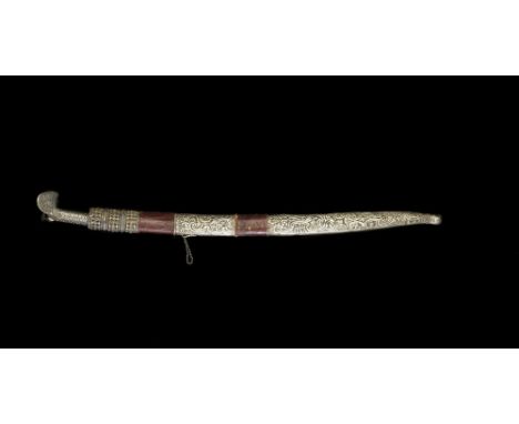 Islamic Art An Ottoman silver embossed Yataghan sword with decorated blade Caucasus or Turkey (?), 18th century . . Cm 89,00.