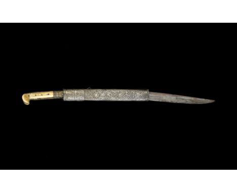 Islamic Art An Ottoman Yataghan with bone handle and gilded decorated bladePossibly Turkey, 19th century . . Cm 71,00.