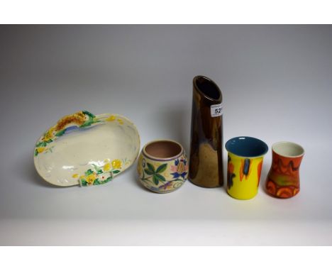 Ceramics - Clarice Cliff dish, stream and bridge pattern; a Poole ovoid vase; a Poole waisted vase; a Poole lustre vase; etc 