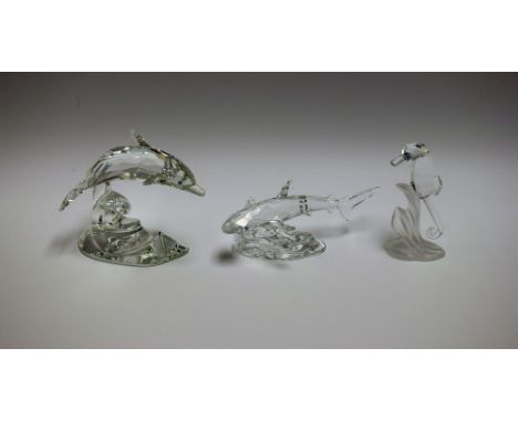 A Swarovski Crystal Baby Shark, 269236, boxed; others, Dolphin On A Wave 190365, Seahorse 168683 (3)