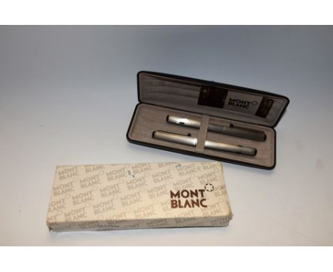 A Mont Blanc Turbo fountain pen and stylus pen, engine turned stainless steel barrels and tops, cased en suite with internati
