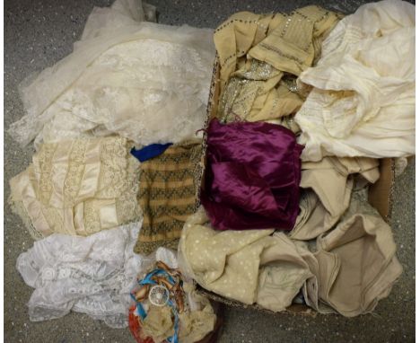 Textiles - a quantity of Victorian and other lace, ribbons, trims, sequined chiffon; etc.