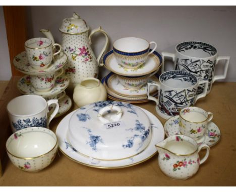 Ceramics - a Royal Worcester part coffee set, decorated floral and dot design on white ground, coffee pot, beak cream jug, su