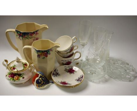 Ceramics and Glassware - a Gainsborough china tea service, red rose on white ground; a graduated set of three Johnsons jugs, 