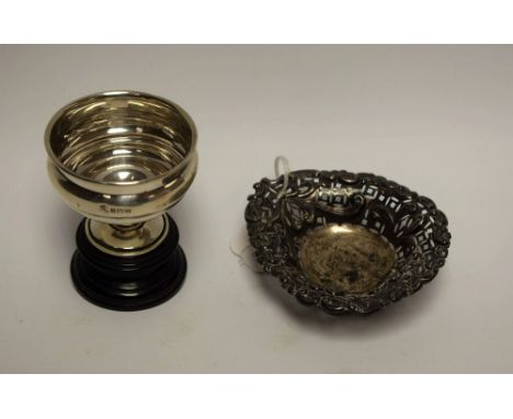 A Victorian silver heart shaped trinket dish, London 1893; a George V miniature trophy, Birmingham 1919 (2)