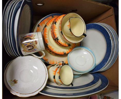 An Art Deco Newhall Pottery tea set; a Staffordshire blue and white part dinner service; a 19th century part tea set; qty