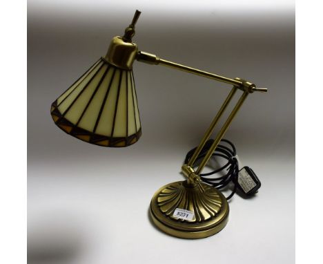 An Art Deco style angle poise desk lamp, stained leaded glass shade