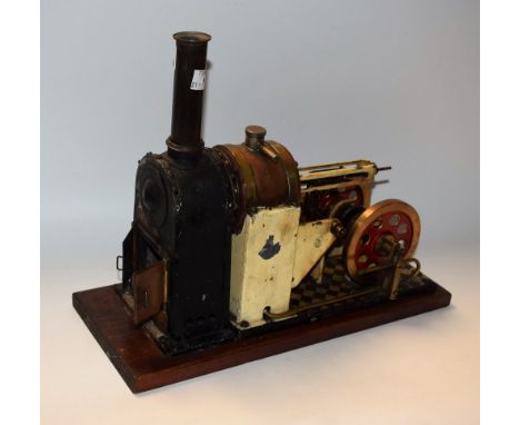 An early 20th century scratch built hot air steam engine model, 36cm wide, 