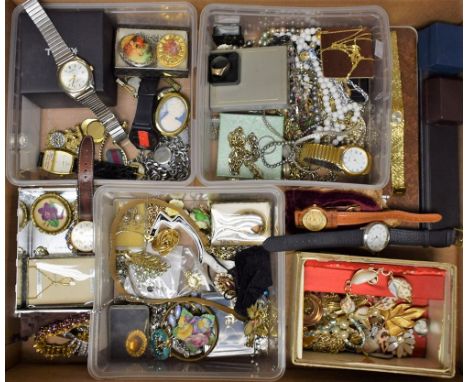 Costume Jewellery and Watches - brooches, necklaces, brooches, shell bracelet, gentleman's Rotary watch, lady's Timex watch