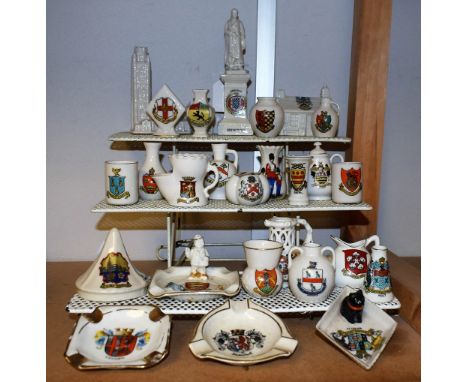 Crested China - including Newton monument, St Botolph's Church Boston, First & Last Refreshment House In England, bell tent, 