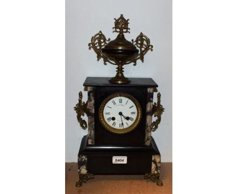 A 19th century black slate mantel clock, the white enamelled dial inscribed E. Le Comte, c.1870