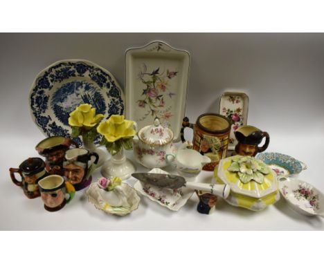 Ceramics - a Royal Worcester Chantilly pattern cake stand and slice; Royal Doulton character jugs, others; Shelley trinket bo