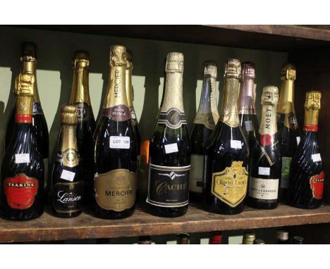 A shelf full of champagne and other sparkling wines