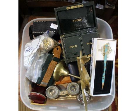 A box containing a compass, spitfire, two sets of opera glasses, boxes