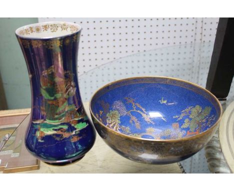 A Devon Lustre ware vase 24cm high and a Carltonware bowl 23.5cm in diameter