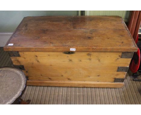 A 19th century pine trunk, with carrying handles, 99cm wide&nbsp;