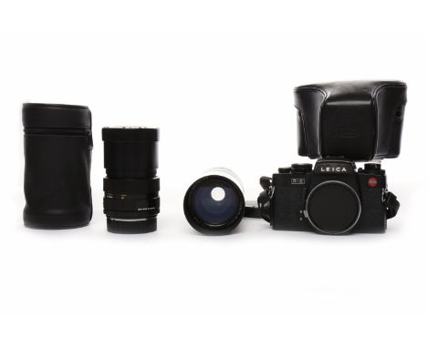 1991 LEICA R-E BODYblack finish, serial number 1789779, with body cap, in fitted leather case; together with a Leitz Canada E