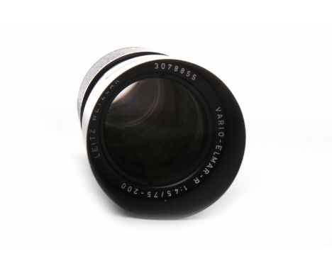 LEITZ WETZLAR VARIO-ELMAR-R TELEPHOTO LENSblack finish, 1:4.5/75-200, serial number 3078855, with lens cap, numbered 14289E55