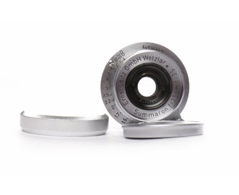 ERNST LEITZ GmbH WETZLAR SCREW MOUNT LENS chrome finish, serial number 1221512, Summaron f=3.5cm 1:35, with front and rear me