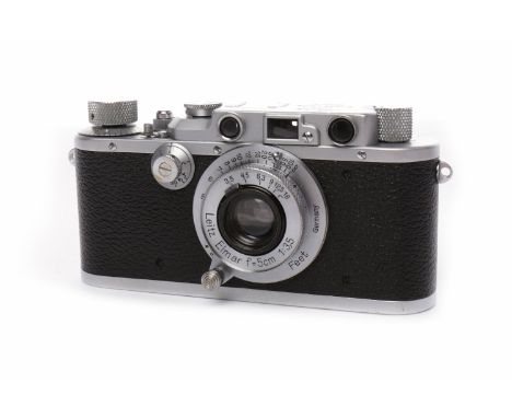 1936 LEICA 3-Achrome finish, serial number 213904; fitted with Leitz Elmar f=5cm 1:35, serial number 294282, with fitted leat
