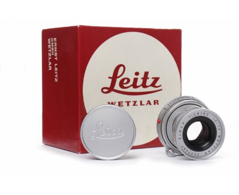 UNUSED LEITZ WETZLAR ELMAR COLLAPSIBLE LENSchrome finish, 1:2.8/50, serial number 2237467, with lens cap, contained in plasti