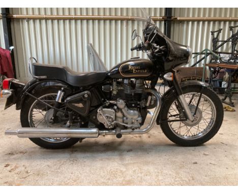 2008 Royal Enfield Bullet 500 with Squire sidecar, 499cc. Registration number FX08 EXC. Frame number ME3BBBSB47C021091. Engin