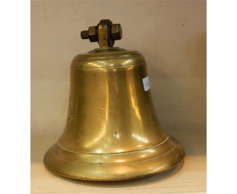 Mid 20th century brass ship's bell for the oil tanker, "Regent Wren", 22cm high.  Listed as a vessel operating on the Severn.