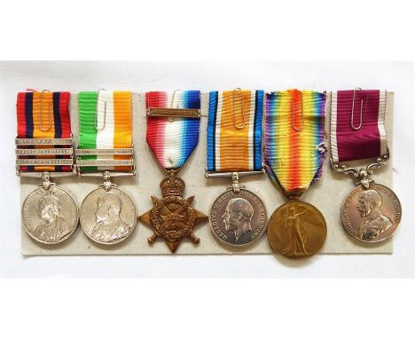 Queen's South Africa Medal, King's South Africa Medal, 1914 Star (with bar), Victory Medal (name erased), (War Medal, and Arm