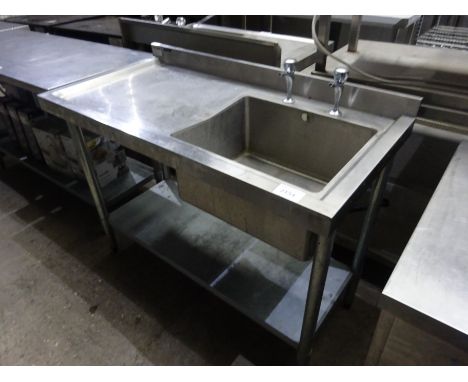 Stainless steel single bowl, single drainer with taps and under shelf, 120cms