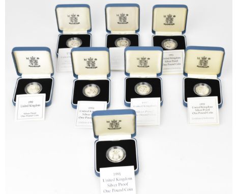 United Kingdom - Elizabeth II (1952-2022), A collection of 8 Silver Proof One Pound Coins, comprising of 1990-1997, each with