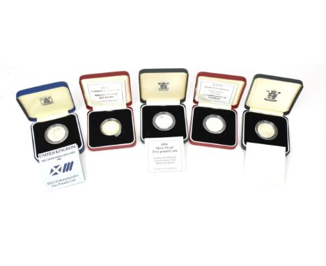 United Kingdom - Elizabeth II (1952-2022), A collection of 5 Silver Proof Two Pounds, comprising of 1986 Scotland Commonwealt