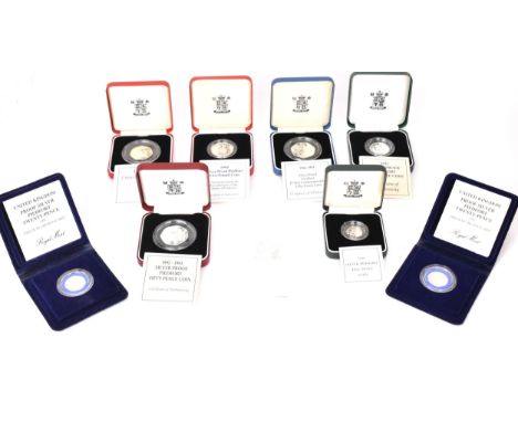 United Kingdom - Elizabeth II (1952-2022), A collection of 9 cased Silver Proof Piedfort Mixed Denominations to include, 1994