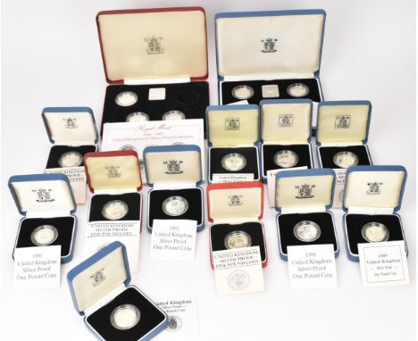 United Kingdom-Elizabeth II (1952-2022), A collection of 16 boxed Silver Proof One Pound Coins, comprising of 1983-84, 1986 x