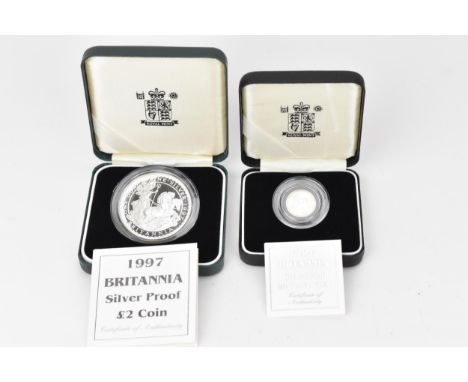 United Kingdom-Elizabeth II (1952-2022), 1997 Silver Proof Britannia 1oz Two Pounds along with 1997 Silver Proof Britannia 1/