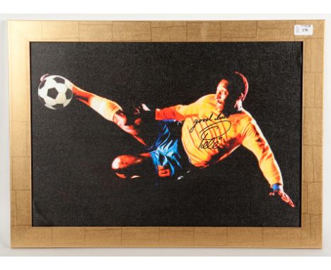 PRINT ON CANVAS OF FOOTBALLER PELE signed by the player, framed