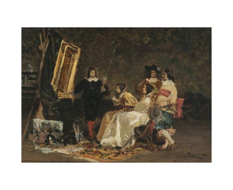 Arturo Ricci1854 Florenz - 1919Gesellschaft im AtelierDer Künstler präsentiert seinen vier Gästen eines seiner Werke. R. u. s