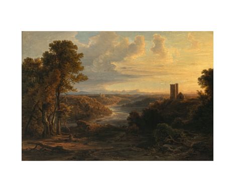 Christian Ernst Bernhard Morgenstern1805 Hamburg - 1867 München"Isartal mit Burg Schwaneck"Im Sonnenuntergang. L. u. signiert