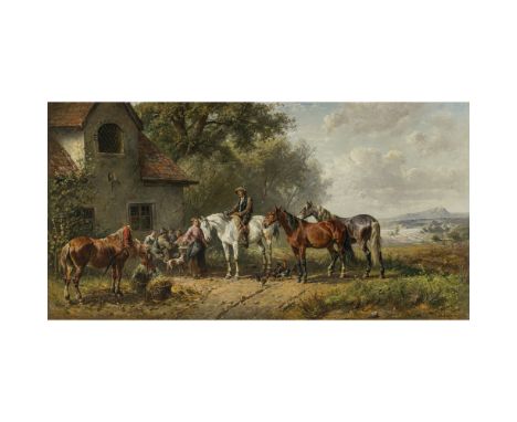 Ludwig Hartmann 1835 München - 1902 ebenda  Halt vor dem Dorfgasthaus  R. u. signiert, Ortsbezeichnung München und 1902 datie