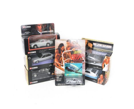 Five Corgi James Bond diecast vehicles, comprising 04801 The Living Daylights Aston Martin Volante, 65002 The Spy Who Loved M
