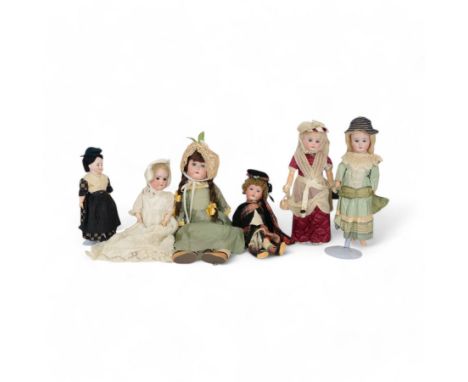 Six continental bisque head dolls, all with applied hair and three with sleeping eyes, including Armand Marseille and William